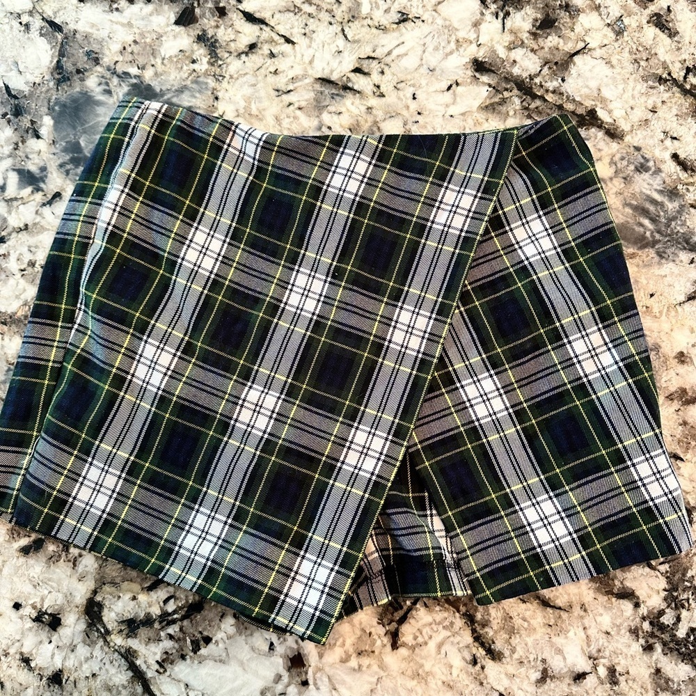 Topshop Green Plaid Wrap Skort Navy & White Check Mini Size 8
